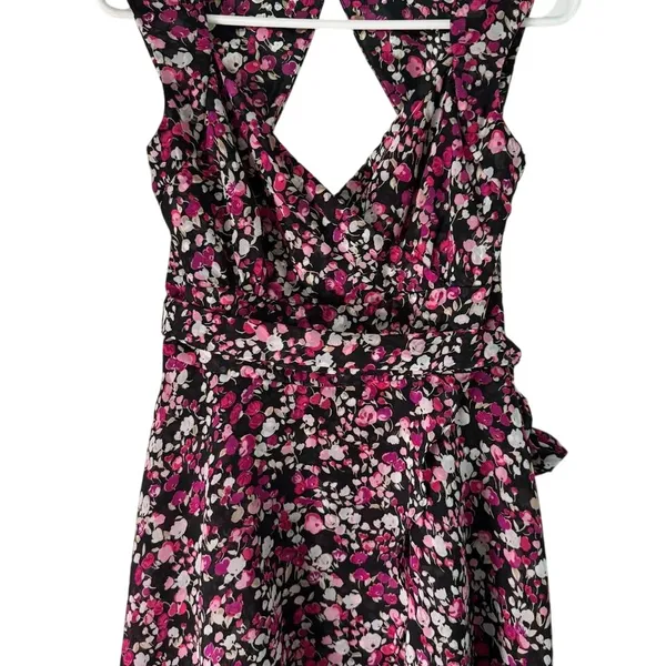 White House Black Market Pink Floral Tiered V Neck Cocktail Party Dress Size 6‎ - Image 6