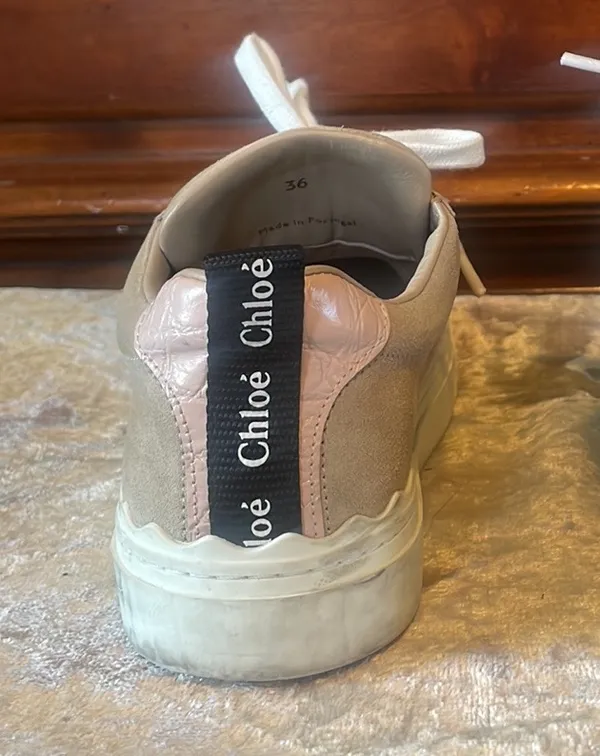 Lauren Leather Beige Blush Pink Scalloped Stacked Sneakers VGUC 6 / EUR 36 - Image 9