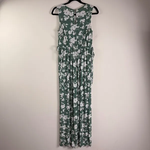 Baltic Born Margaux Wide‎ Leg Cinched Waist Dusty Green Floral Jumpsuit Small - Image 3