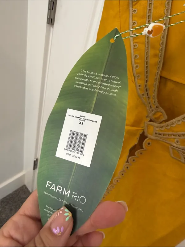 Farm Rio Yellow Bananas Euroflax™ Premium Linen Maxi Wrap Dress Woman’s Size Xs NWT - Image 10