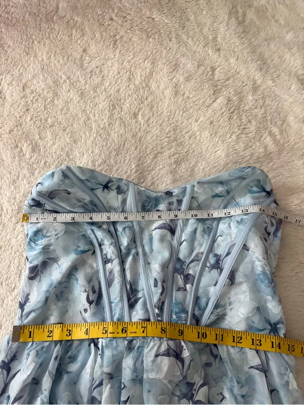 Lulus Special Moment Light Blue Floral Strapless Bustier Maxi Dress Size Large - Image 7