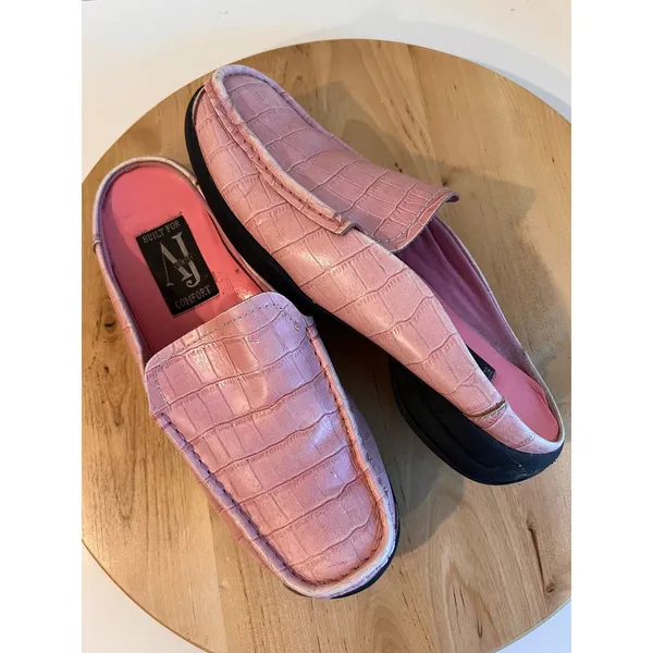 Valencia Y2K Vintage Pink Genuine Leather Square Toe Slide On Mule Loafer Size 8 - Image 12