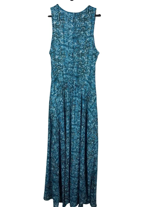 Derek Lam Blue Ocean Wave Maxi Dress Resort Beachy Ruched Empire Sleeveless M - Image 6