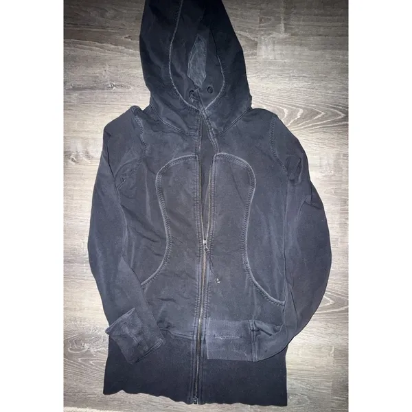 Vtg Lululemon Scuba Hoodie Women’s 6-8 Black Full Zip Yoga Jacket Thumb Holes - Image 2