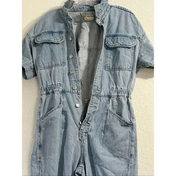 Free People Marci Denim Utility Jumpsuit Coverall Short Sleeve S Light Wash - Image 2