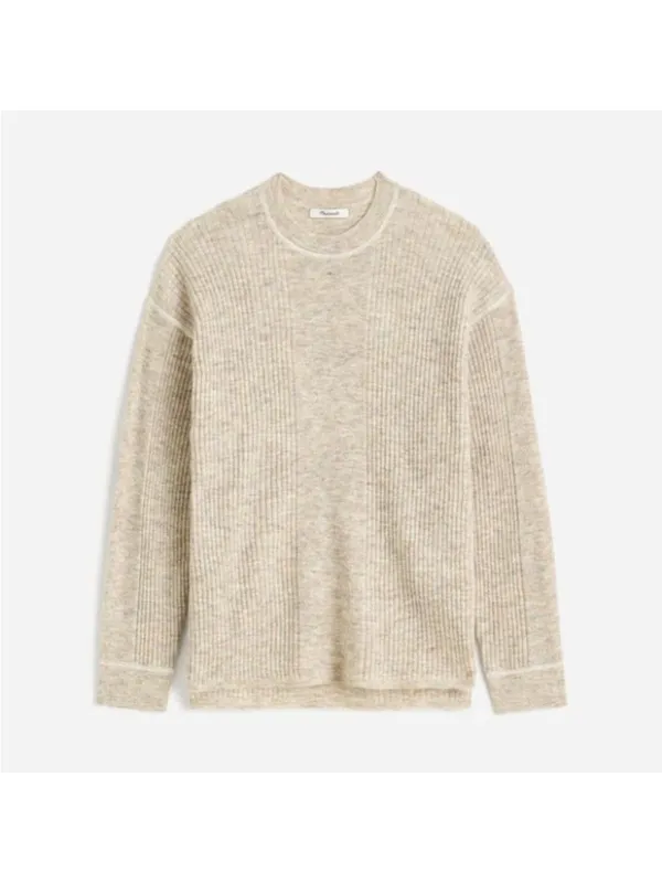 Madewell Ribbed Alpaca-Blend Crewneck Sweater‎ Heather Stone Small - Image 2