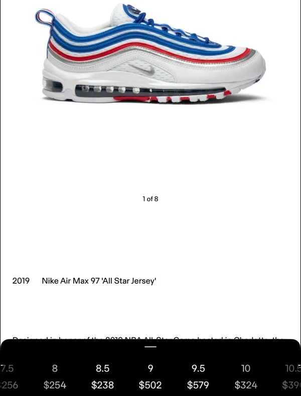 2019 Nike Air Max 97 'All Star Jersey' Men’s Size US 9 - Image 5