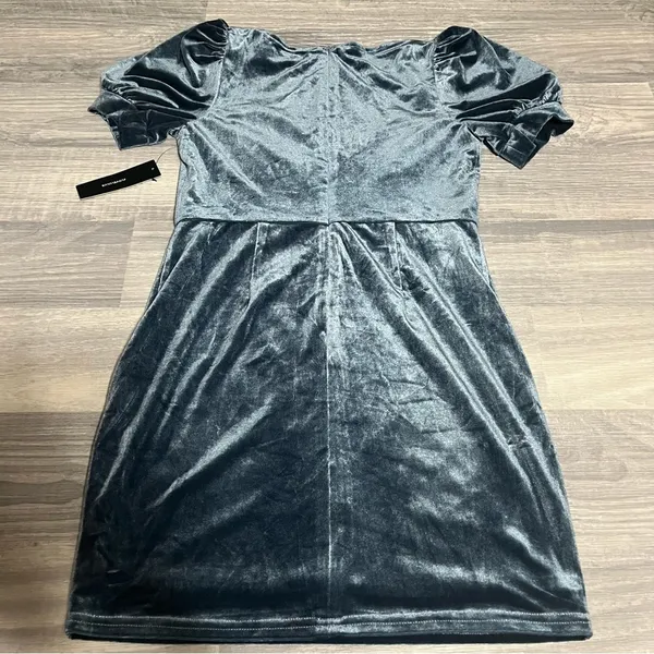 Lulus Victorious Dusty Blue Velvet Puff Sleeve Bodycon Dress; Small - Image 12