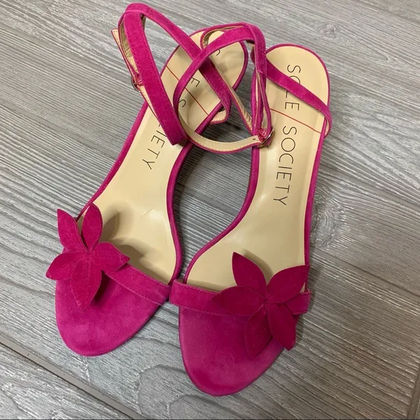 Sole society pink suede floral strappy‎ heels - Image 6