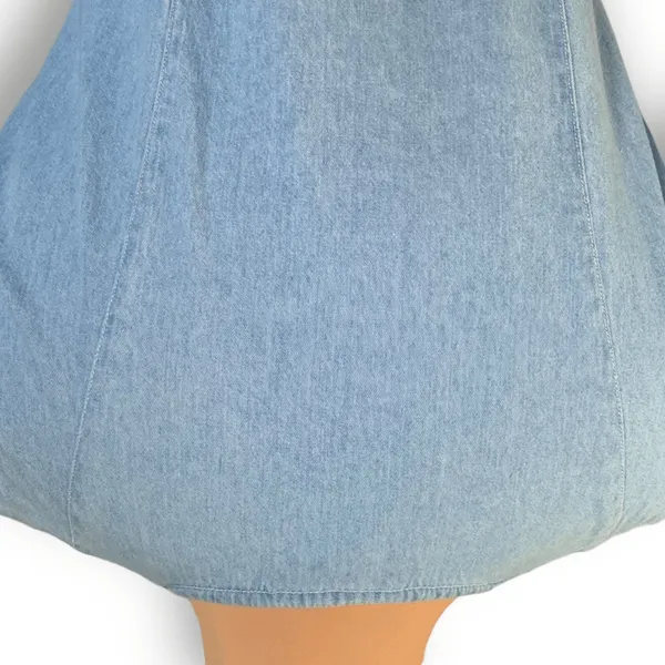 Vintage‎ 90s Chambray Gingham Plaid Midi Dress Button Front Cottagecore Medium Blue Size 10 - Image 5