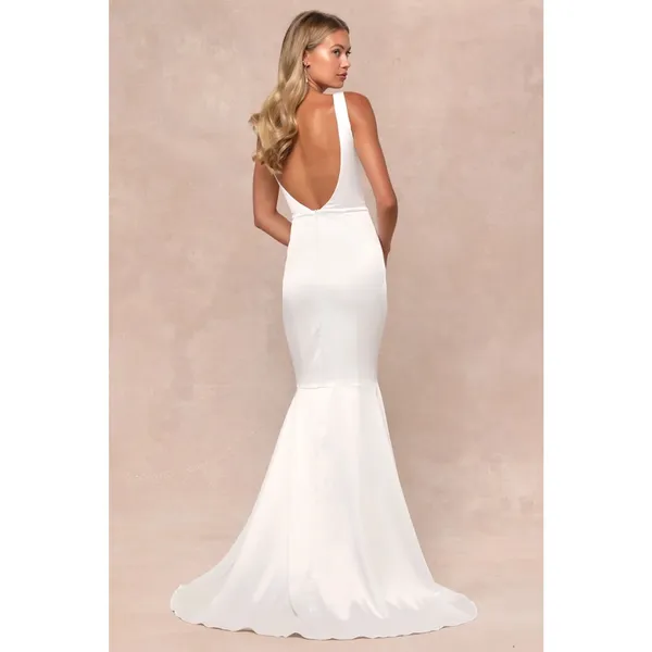 NWOT Lulus Luxe Loveliness White Satin Backless Mermaid Maxi Dress Bridal Gown S - Image 2