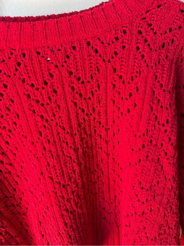 American Eagle Red Open Knit Cropped Sweater XS - Image 2