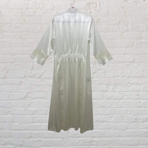 Morgan Taylor Ivory Satin Bridal Robe Size S Maxi Embroidered Sleeves Boudoir - Image 3