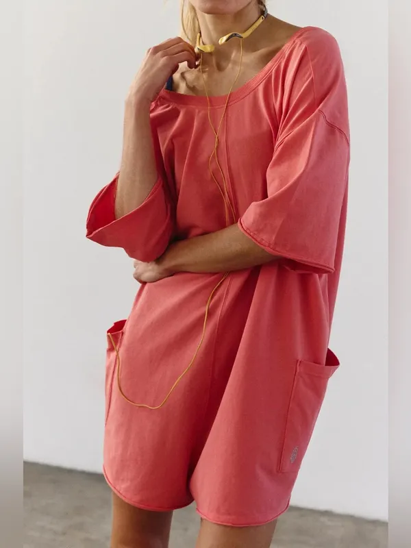 NWT FREE PEOPLE MOVEMENT Hot Shot Tee Romper - Hibiscus $60 MSRP - Image 2