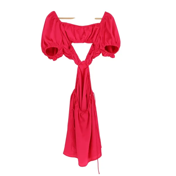 Sabo Skirt Pink Cutout Puff Sleeve Mini Dress XS Hot Pink Summer Vacation Boho - Image 4