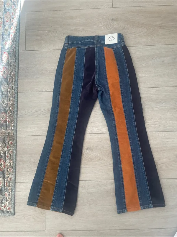 See by Chloé Flared Patchwork Striped Jeans Size 24 - Image 7