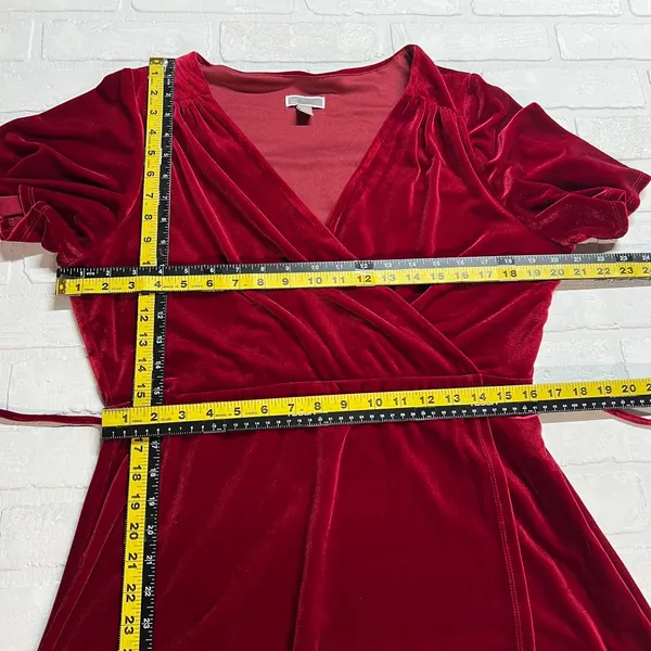 Chelsea 28 Dress XL Burgundy Red‎ Velvet Faux Wrap Maxi Holiday Dress Hi Low - Image 2