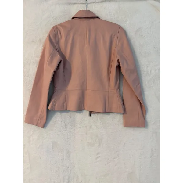 Black Rivet Pink Leather Jacket Womens Small Full Zip Collared Moto Pastel Coat - Image 7