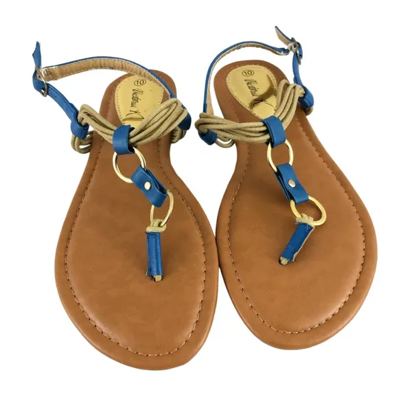 Victoria K Womens Sandals Thong Ankle Strap Faux Leather Blue Size 10 - Image 2
