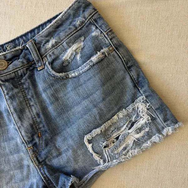 American Eagle Distressed Denim Shorts‎ Womens 6 Blue High Rise Cut Offs - Image 9