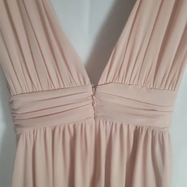 Lulus Heavenly Hues Blush Pink Chiffon Maxi Dress Small Pleated Plunging V-neck - Image 3