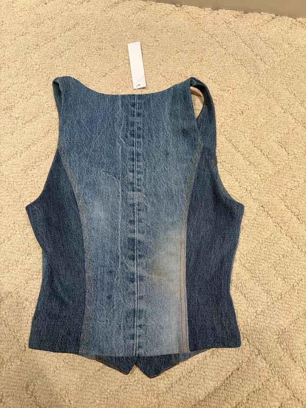 EB Denim Ava Vest Dark Wash Two Tone Denim Button Front Size S NWT - Image 3