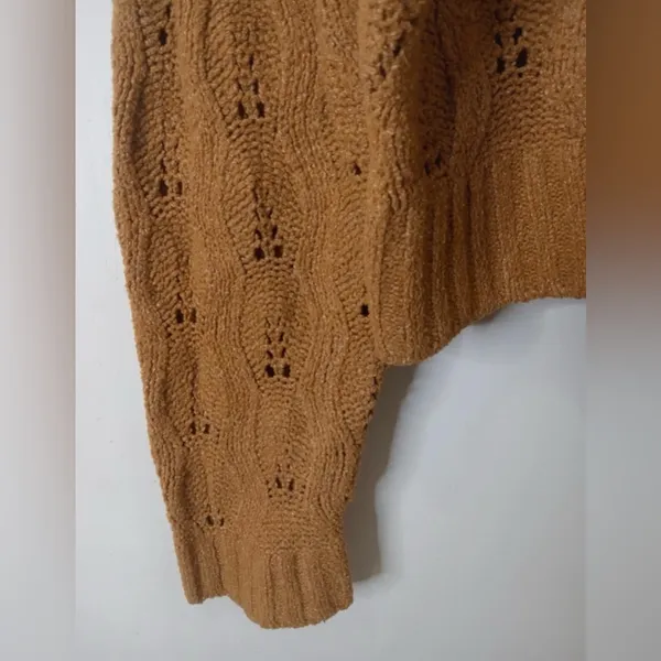 Pink Rose Camel Brown Open Knit Collared Cropped Sweater -‎ Size M - Image 7