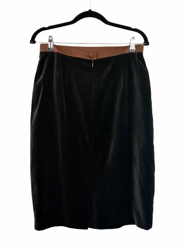 ESCADA Velour Wool Brown Pencil Knee Length Skirt Sz 40 - Image 3