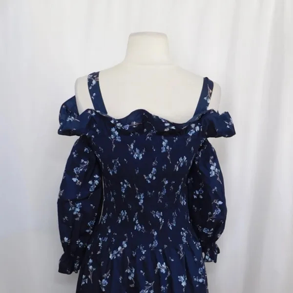 Revolve REBECCA‎ TAYLOR Francine Off Shoulder Dress Floral Smocked Navy Blue 0 - Image 9