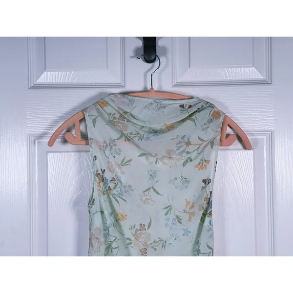 Abercrombie Floral Chiffon Mini Dress Size XXS Mint Green Ethereal Pastel Ruffle - Image 5