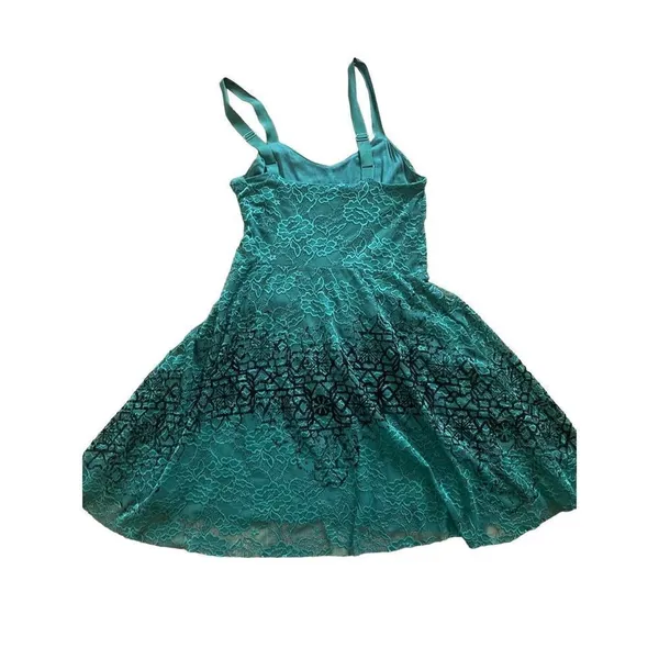 Free People Strap Mini Flare‎ Dress Green Floral Lace Black Velvety Detail - Image 4