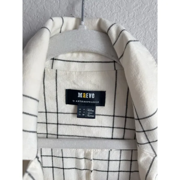 Maeve Anthropologie Long Linen Plaid Duster Vest Ivory Windowpane Academia‎ Sz 4 - Image 12