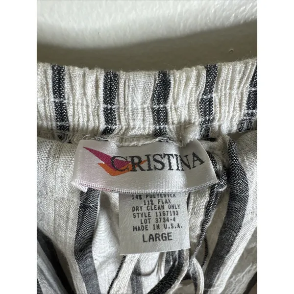 Vintage Cristina’s Women’s Sz L Striped Pants- Coastal Fisherman Flax Blend NWT - Image 3