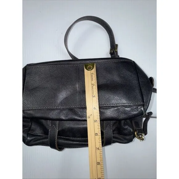 FOSSIL Black Leather Shoulder Bag Purse Crossbody Handbag Wide Zipped‎ Opening - Image 11
