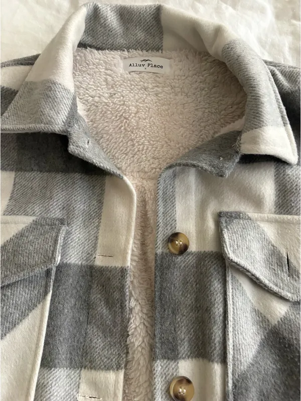 Gray & Cream Plaid Sherpa - Image 2