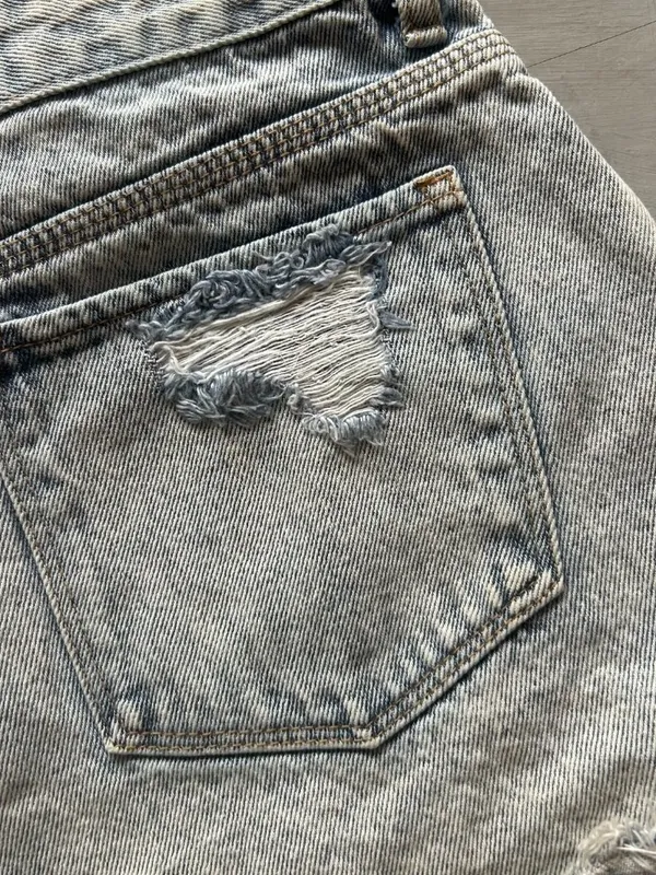 White Fox On A Mission Denim Shorts Washed Blue Size Medium Cut Offs Distressed - Image 7
