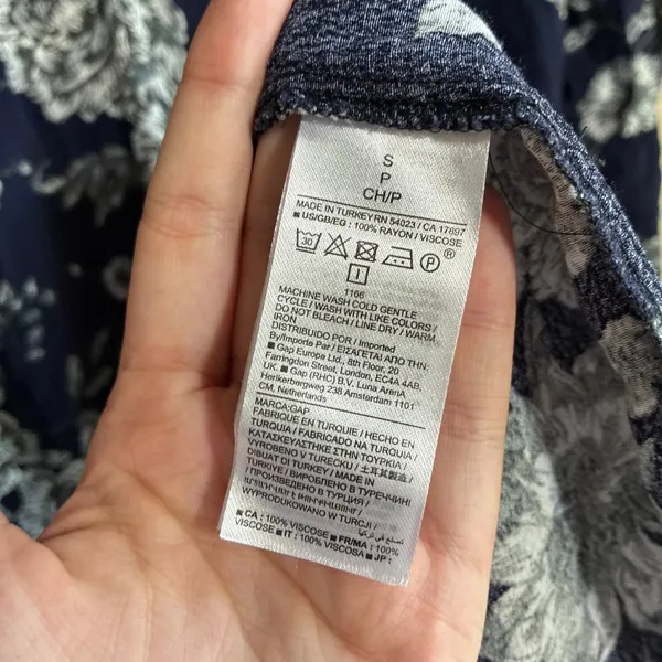 Gap Maternity Floral Midi Dress S Navy Blue Women Rayon Long Sleeve - Image 6