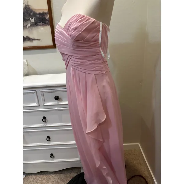 Davids Bridal Pink Strapless Chiffon Sweetheart Maxi Dress‎ Gown Size 6 F15612 - Image 3