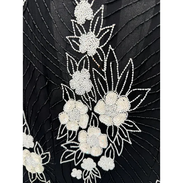 J.K. Laing Vintage Silk Beaded Floral Shift Dress Black White XL Keyhole‎ Back - Image 2