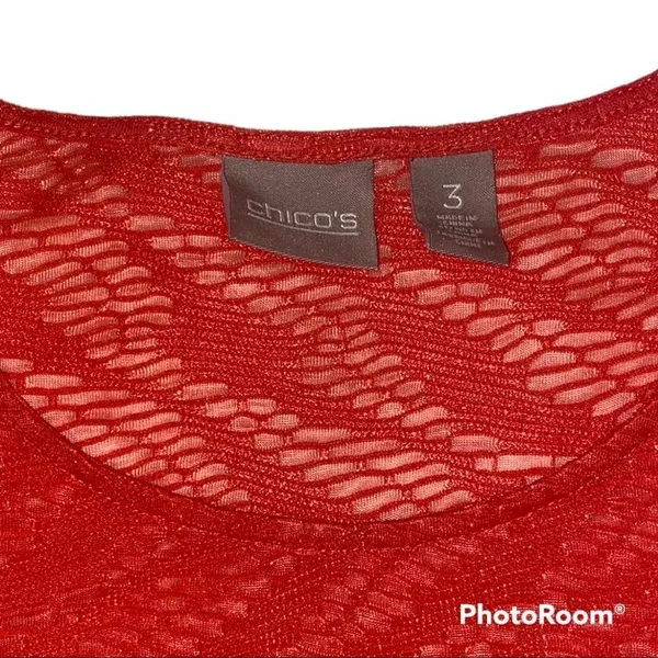 Chico’s Coral Red Orange Semi Sheer Asymmetric Hem Top 3 XL 16 EUC - Image 4