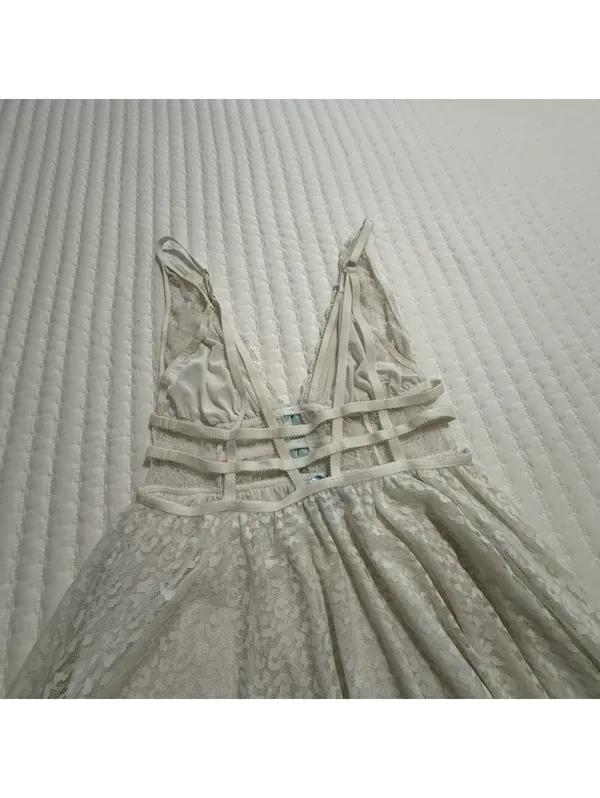 Betsey Johnson White Lace Babydoll Chemise Slip Sz M Medium Bridal Hi Lo - Image 10