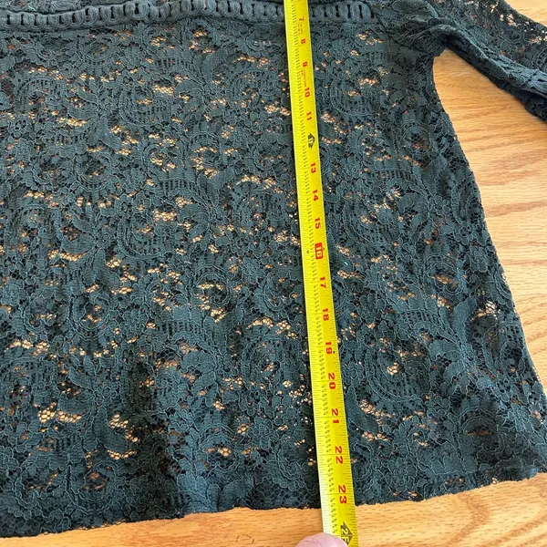 Ann Taylor LOFT Dark Green See Through Lace 3/4 Bell Sleeves Blouse‎ Size M - Image 9