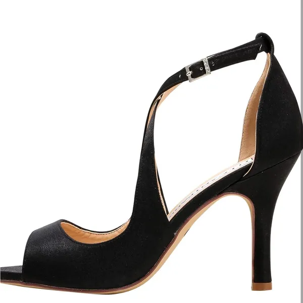 Elegant Park Black Strappy Peep Toe Heels Sz‎ 7.5 - Image 3