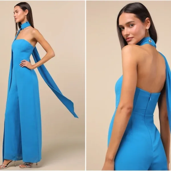 LULU's Sexy Chic Sophisticated Wedding Cocktail Elegant Vacation Jumpsuit - Image 3