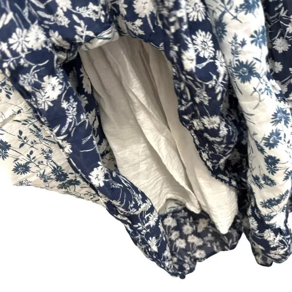 Mixed floral print boho smocked shirred midi maxi patchwork navy white dress - Image 3