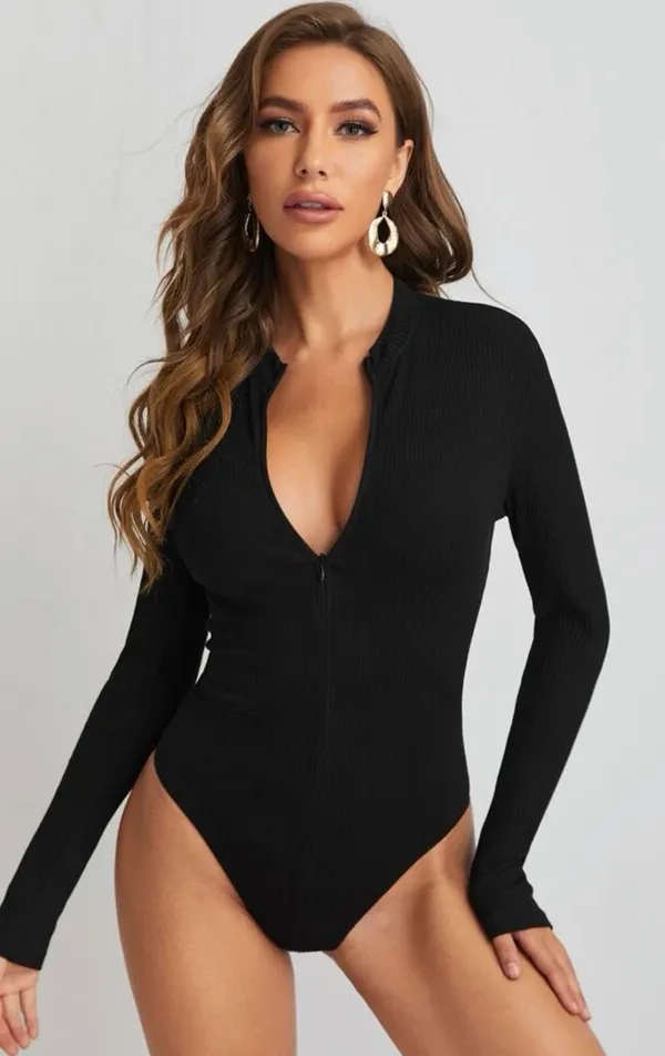 SheIn Ribbed Zipper Bodysuit - Image 2