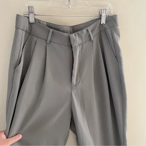 Welling Z Grey Beige Pleated Wide Leg Work Pants - Image 2