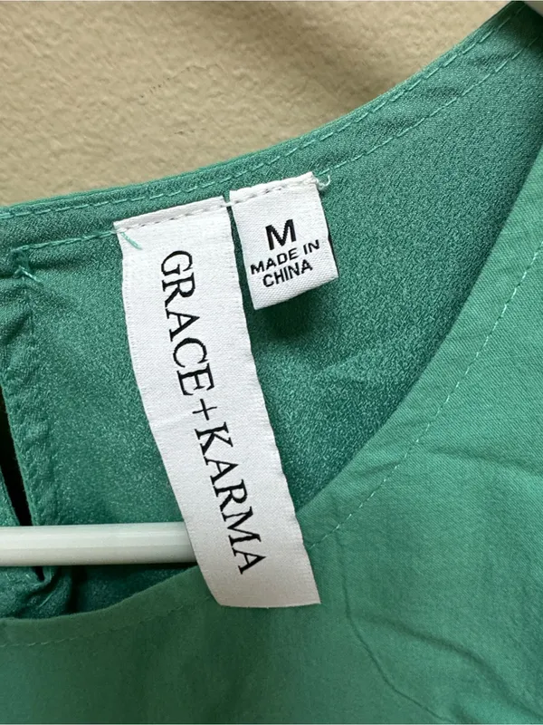 Puff-Sleeve Casual Dress in Teal Green - Image 2