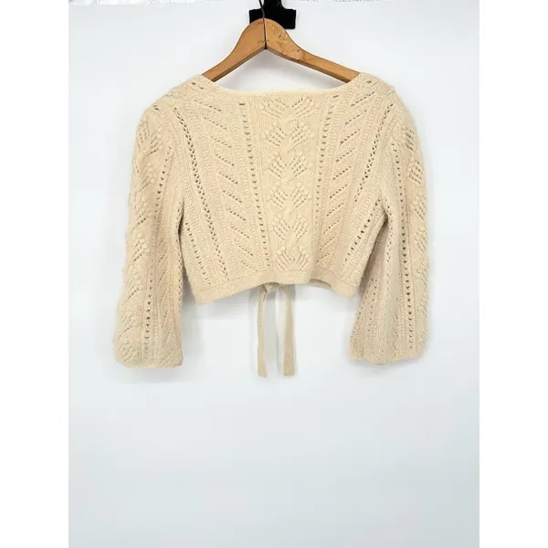 Vintage Beth Bowley Women's Cardigan Y2K Crop Shrug‎ Sweater Beige Small Angora - Image 5