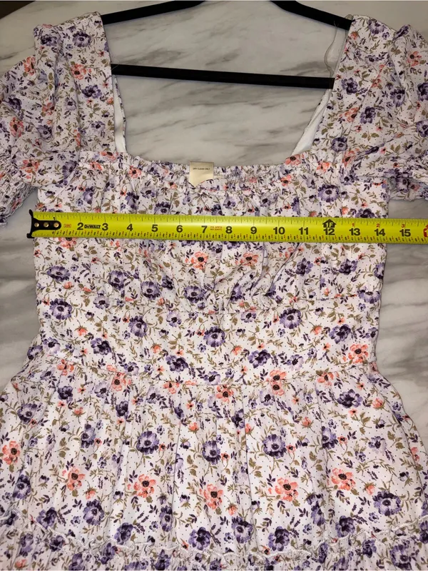 Altar'd State Purple Floral Smocked Mini Dress Tiered Puff Sleeve Medium - Image 4